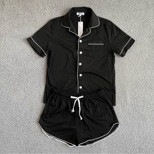 Aibrou Women’s Shorts & Top Pajama Set Sz Large Black & White